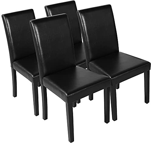 Yaheetech Faux Leather Dining Room Chair Set of 4 with High Back, Black | Upholstered Kitchen Chairs, 10.5cm Thick Seat Cushion Armless Side Chairs with Solid Wood Legs for Dining Room, Living Room