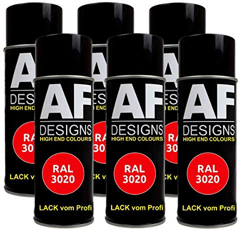 Alex Flittner Designs Spraydose RAL3020 VERKEHRSROT glänzend, glänzend | 6er Pack RAL Spraydosen a 400 ml pro Dose