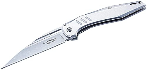 Herbertz Einhandmesser, Stahl AISI 420, Klingendurchbruch, Liner Lock, Edelstahlheft, Clip, Fangriemenöse