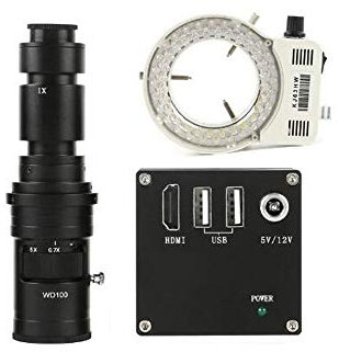 /G Videocamera per microscopio con misurazione HD 2K HDMI Videoregistratore con archiviazione su Disco U Videoregistratore e Lampada Regolabile per microscopio a 56 LED