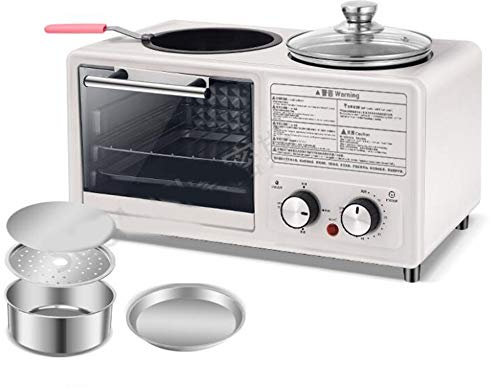Máquina Tostadora De Desayuno Cuatro En Uno, Horno Eléctrico Tostador Doméstico Multifuncional Retro De 8L, Que Se Puede Utilizar Para Hornear, Freír, Cocinar Al Vapor,Blanco