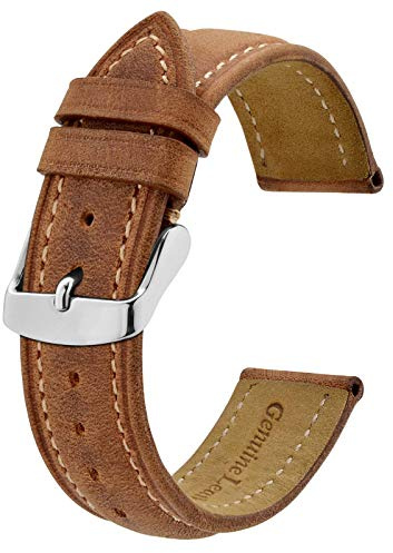 BISONSTRAP Klockrem, vintage ersättningsarmband i läder, bandbredd – 14 mm 15 mm 16 mm 17 mm 18 mm 19 mm 20 mm 21 mm 22 mm 23 mm 24 mm, Ljusbrun med tråd, 20mm