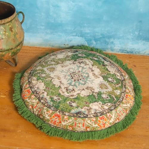 Mandala Life ART Meditationskissenbezug - 60 cm mit Fransen - Ronde bedruckter Boho Chic Bodenkissenbezug aus Baumwolle