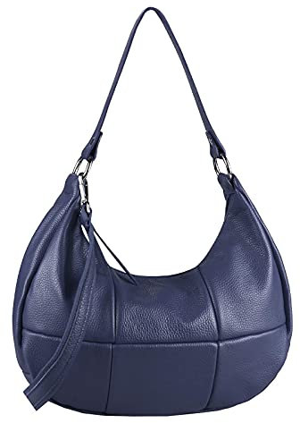 OBC Made in Italy Damen Leder Tasche Shopper Schultertasche Handtasche Umhängetasche Hobo Bag Umhängetasche Ledertasche Crossbody City Bag Crossover Dunkelblau