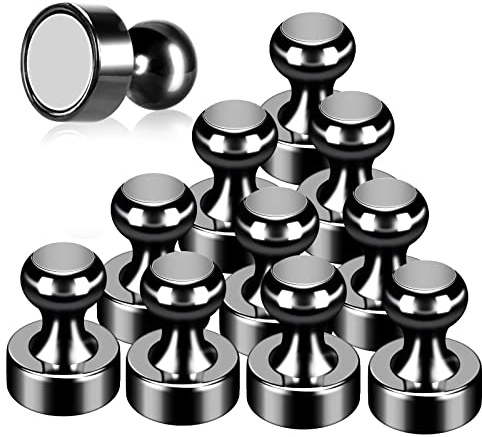 GOOZADA 12Pack Fridge Magnets Black,Metal Refrigerator Magnet, Strong Push Pin Magnets for Whiteboard, Refrigerator, Dry Erase Board, Map, Locker Accessories, Office Accessories, Kitchen Accessories