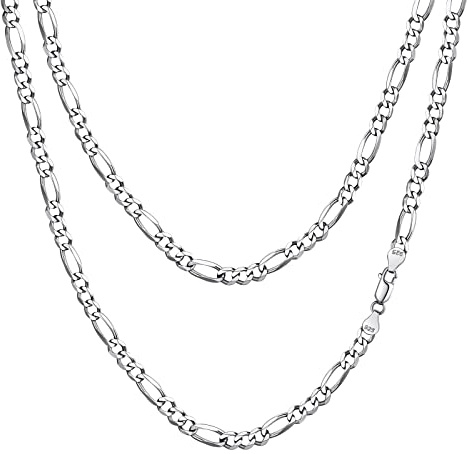 FindChic Silberkette Damen Herren 925 Ohne Anhänger 3mm/5mm Unisex Panzerkette Figaro Kette 36 46 51 56 61 66 71cm