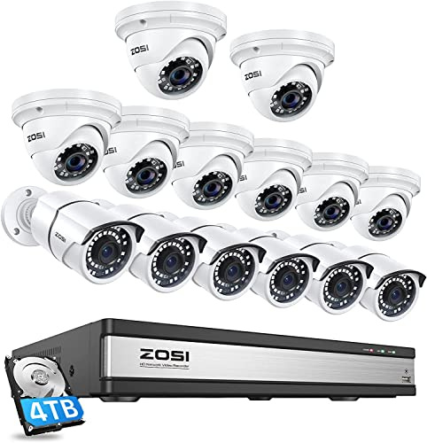 ZOSI 16CH 4K PoE CCTV Camera System, 14pcs 5MP Weatherproof PoE IP Cameras