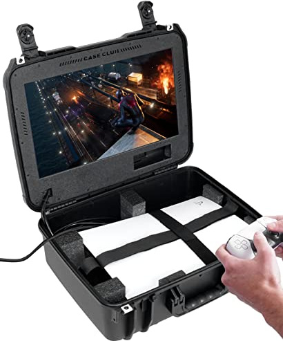 Case Club Portable Game Station with Built-in 18.5 Monitor - Fits PlayStation 5 (Gen 1 Disk or Digital), Controller, 2 Games, Built-in Cooling Fan - Hard-Shelled PS5 Travel Case. Waterproof, Lockable