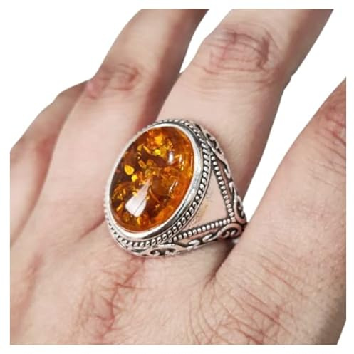 Baltic Amber Mans Ring, Natural Baltic Amber ring, Silver Jewelry, 925 Silver Ring, Birthday Gift, Heavy Mens Ring, Arabic Design, Ottoman Style Ring, Christmas, Turkey Mens Signet Ring