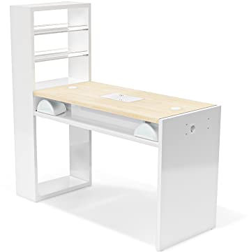 Professioneller Nageltisch mit Nagelabsaugung, Set für Nagelmodellage, 124 x 73 x 50 cm, 120 cm, Modell Worker Plus (Eiche - kein Staubsauger)