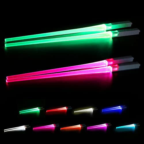 2 Paar Leuchtende Essstäbchen 9 Farben,LED Leuchten Lichtschwert Essstäbchen Chopsticks,LED-Leuchtschwert Leuchten Essstäbchen Laserschwert,Leuchtende Stäbchen,Lightsaber Chopsticks Wiederverwendbar