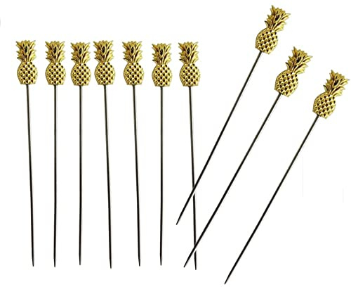 10pcs Stainless Steel Cocktail Sticks with Pineapple Pineapple Cocktail stirrers Top Reusable Cocktail Finger Food Sticks Cocktail Picks Olive Sticks Fruit Sticks