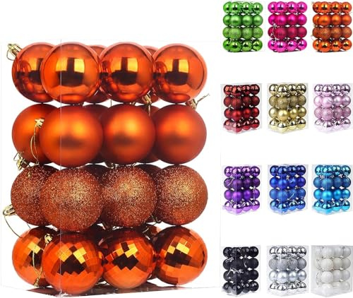Emopeak 24Pcs Christmas Balls Ornaments for Xmas Christmas Tree - 4 Style Shatterproof Christmas Tree Decorations Hanging Ball for Holiday Wedding Party Decoration (Orange, 2.4/6.2CM)