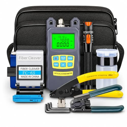Nimomo Kit De Herramientas De Fibra FTTH, 15 En 1 Kit Fibra óPtica TerminacióN De Fibra con Medidor De Potencia De Fibra óPticas Y Localizador De Fallas Visuales De 10mw, Cortadora, Pelacables