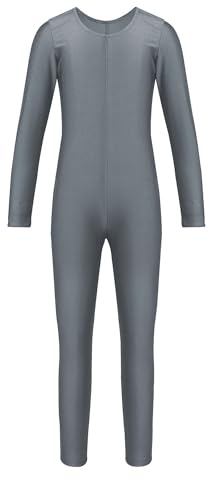 Hansber Kids Girls Boys Long Sleeves Gymnastics Leotard One Piece Ballet Dance Unitard Full Bodysuit Athletic Jumpsuit Grey 7-8 Years