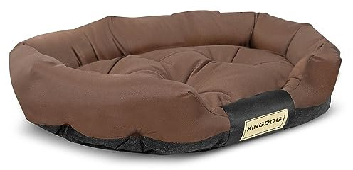 KingDog Prestige Hundebett Tierbett Haustierbett Oval Wasserdichtes PVC Codura 100% Polyester Gewicht: 240gr/m2 (115 x 95 cm, Braun)