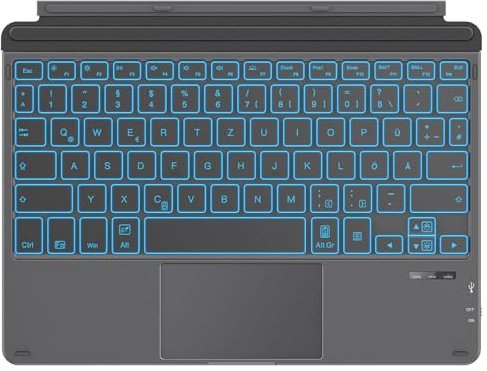 OMOTON Bluetooth Tastatur Kabellos für Surface Go 4/3/2/1, Hintergrundbeleuchtung Ultraflache Tablet Tastatur mit Touchpad für Microsoft Surface Go Type Cover, QWERTZ Deutsches Layout, Grau