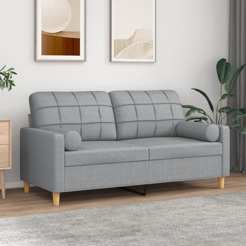 SECOLI Sofa 2 sitzer mit Zierkissen Sofa 2er Couch 2 sitzer 2er Couch Stoff Sofa Sofa 2 sitzer klein für Wohnzimmer/Schlafzimmer/Büro/Wohnung-Hellgrau-2-sitzer:140cm