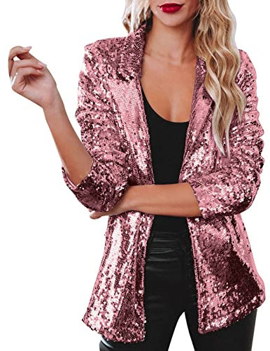 Kostüme & Blazer für Damen Pailletten Blazer Damen Silvester Outfit Glitzer Disco Jacke Elegant Bolero Gold Cardigan Goldene Hemd Schwarz Blouson Silber Pailettenjacke Party Glitzersakko Oberteil