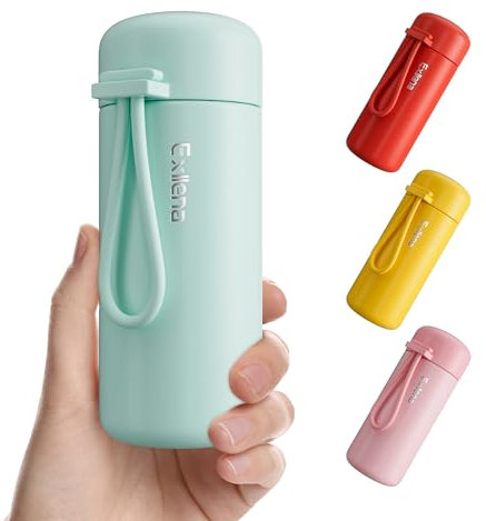 Exllena Small Flask 150ml Made of 304 Stainless Steel, Double Wall Vacuum Insulation for Hot&Cold Drinks, Mini Flask with Carry Handle - 100% Leakproof(Mint)