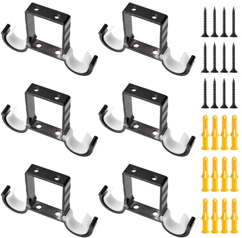UFURMATE - Soporte para cortina (aleación de aluminio, 6 soportes de barra doble, color negro, montaje en techo, para barra de cortina de 25 mm-27 mm)