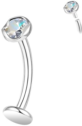 ZS ASTM F136 Titan Bauchnabelring, 14G Zirkonia Bauchnabelschmuck, 6/8/10/12/14mm langes Barbell Bauchnabelpiercing mit Innengewinde und Flacher Rückseite (Klare CZ,L:12mm)