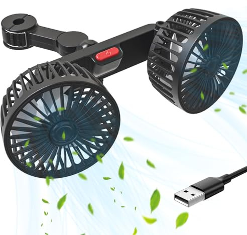 IXYHKB Autoventilator, Doppelkopf-Ventilator, 12 Geschwindigkeitsstufen und 360°-Drehung, Auto-Kühlventilator, Sitzventilator für Fahrzeuge wie Limousine, SUV, Wohnmobil