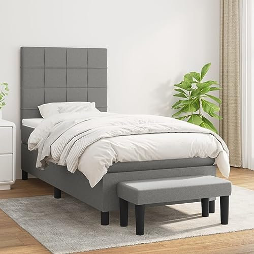 Keyroto Boxspringbett 90x200 cm Boxspringbett mit Bettbank Boxspringbett mit Matratze Stoff Dunkelgrau 90x200 cm