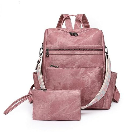Puwuzixi Frauen Rucksack Wasserdicht Anti-Diebstahl Leichtgewicht PU Mode Reisen Mehrzweck Cabrio Geldbörse Umhängetasche Handtasche Rucksack（Pink）