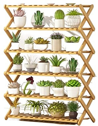 RAABYU Support Pour plantes Support Pour plantes Support à Fleurs Étagère à plantes en Bois de bambou Présentoir à Fleurs Pliable Présentoir intérieur Maison Patio Jardin Plante Shel
