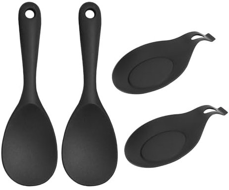 Cucchiaio da riso in 2 pezzi con 2 cucchiai di riso, cucchiaio da riso anti-scottatura in silicone, cucchiaio da riso antiaderente, cucchiaio da mescolare per padella, cucchiaio da cucina multiuso