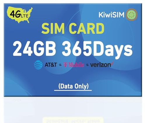 Data SIM Card 24GB 365Days, 4G LTE SIM Card Support for AT&T, T-Mobile and Verizon, USA Data Card for Security Camera/Router/Mobile WiFi Hotspot, No Contract, 3-in-1 Sim Kit(Activate Needed)