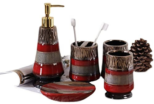 Fodalob Vintage Badezimmer-Accessoire-Set aus Keramik, Bad-Dekoration, 5-teilig