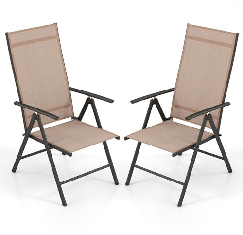 COSTWAY 2er Set Gartenstühle Hochlehner, Klappstühle mit 7-Fach Verstellbarer Rückenlehne, klappbare Balkonstühle bis 180 kg belastbar, Terrassenstühle für Garten, Terrasse, Balkon (Braun)