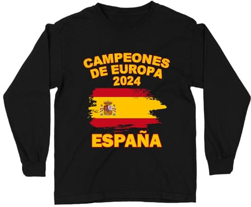 lepni.me Camiseta de Manga Larga de Fútbol de España para Niños | Bandera Española Insignia | Copa del Mundo 2022 Campeones de la Eurocopa 2024 Fans (7-8 años Negro Multicolor)