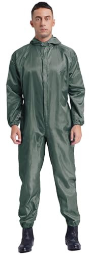 dPois Herren Schutzanzug Wiederverwendbar Arbeitsoverall Uniform Nylon Maleranzug Einteiler Overall mit Kapuze Antistatisch Arbeitskleidung Grau 3XL