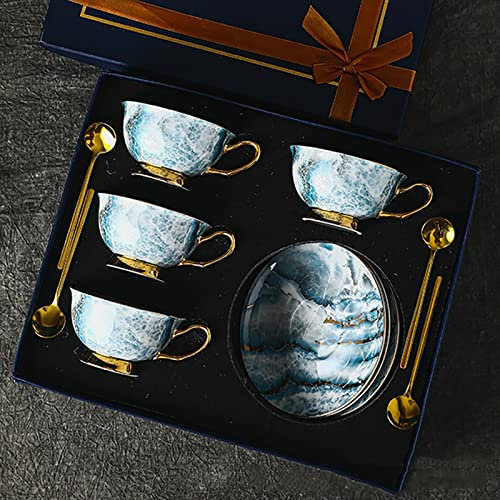 IUokLU Teetassen-Set aus Keramik mit Goldrand Kaffeetassen und Untertassen aus Bone China Teeservice aus Porzellan im europäischen Stil Nachmittagstee-Set,