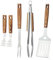 onlyfire Set D'ustensiles de Barbecue 5 Pièces, Inclure Pince à Barbecue, Spatule, Fourchette à Barbecue et 2 Lève-Grille, avec Poignées en Bois et œillets de Suspension, Accessoires de Barbecue