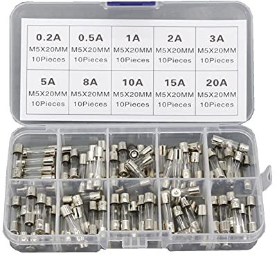 Sicherungen 100 Stück 5 x 20 mm flinke Glasrohrsicherungen, verschiedene Kits flinke Glassicherungen 0,2 A, 0,5 A, 1 A, 2 A, 3 A, 5 A, 8 A, 10 A, 15 A, 20 A, 5 x 20 Sicherungen