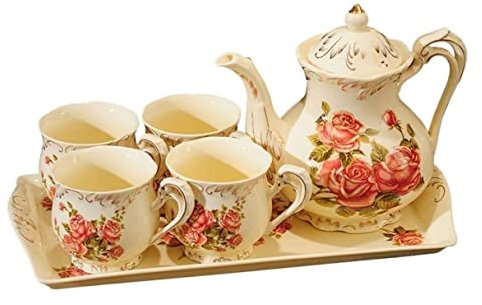 Set da tè Servizio da tè Set da tè in ceramica con rosa rossa Set da tè vintage con teiera Set da tè grazioso Servizio per 4 Set da caffè con vassoio Set da tazzine da tè Set da tè per adulti