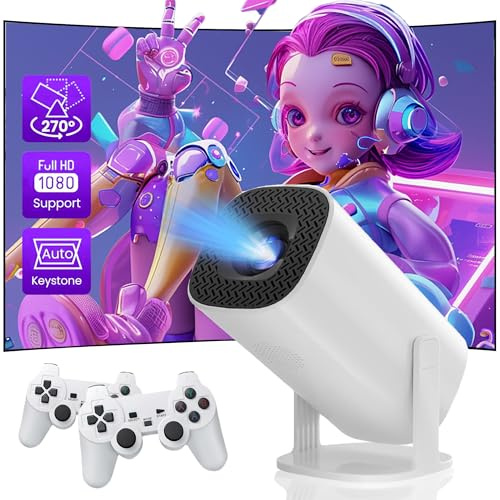 HKOORLAMULS P30 Max Projector With 2 Wireless Controllers, 4K Smart HD Auto Keystone Video Game Console Projector with 14 Emulators, WiFi 6, Bluetooth 5.4, HDMI, LCD