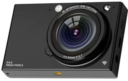 Asyduey Fotocamera Digitale CCD HD Obiettivo Autofocus 4K Videocamera Digitale da 64 MP Zoom 28 X Fotocamera Compatta per Punti e Bellezza Nero