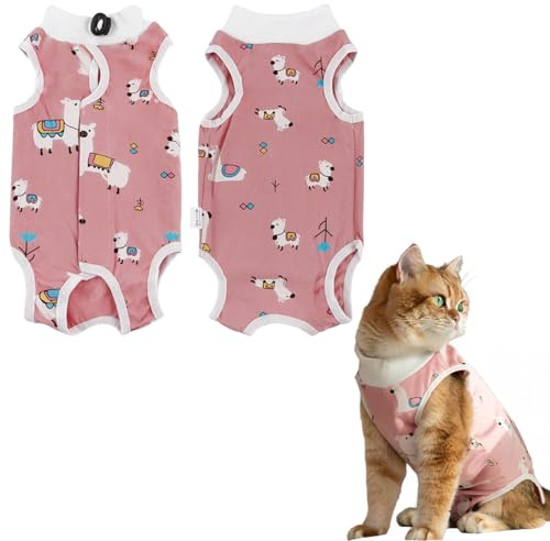 1 Piece Cat Recovery Suit Outfit Baby Cotton Surgery Recovery Breathable Cat Surgical Body Suit to Stop Licking Antiflexing Onesie Post Kitten (L)