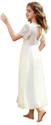 Aibaowedding Vintage Chiffon Flounced Dress för flicka - A-snitt - För bröllop, fest, brudtärna, brudtärna, Vit., 10-11 �r
