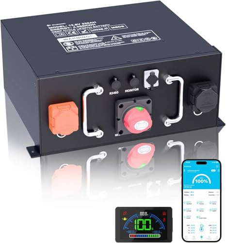 12V 320Ah LiFePO4 Lithium Batterie, Wohnmobil Batterie mit 250A BMS & LCD, über 8000+ Zyklen, Metallgehäuse, für RV, Wohnmobile und Solaranlagen, Perfekter Ersatz für Blei-Säure, Gel Akku