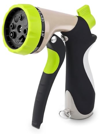 CCN Gartenbrause, Metall Hochdruck Garten Handbrause, 8-Funktionen Spritzdüse, Einstellbarer Wasserdurchfluss Garten Spritzpistolen Bewässerungspistole für Garten Bewässerung Autowaschen, Gelb