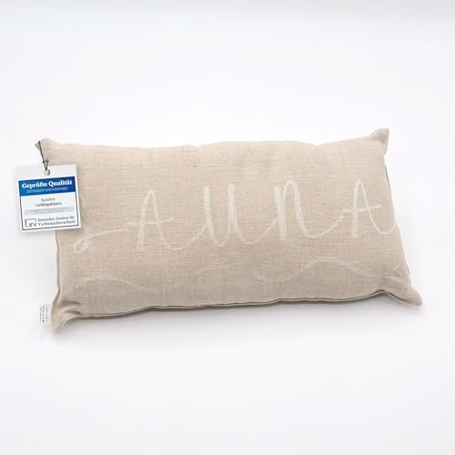 sositex | 1 Premium Saunakissen Lieblingskissen Reisekissen | Design: BANGA | Maße: 45 x 22 cm, 100% Leinen Hängematte, Strand oder Picknick (Natural/Weiss)