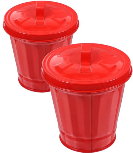 Cabilock Petites Poubelles de Table Design Simple et Décoratif Lot de 2 en Fer Galvanisé Rouge Couvercle Compact et Solide pour Bureau et Maison