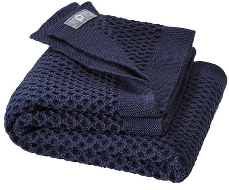 WABEN-STRICKDECKE Baby & Kinder - 100% Bio-Merino - kuschelig weich & warm - 80 x 100 cm - nachhaltig & fair - im schönen Wabenstrickmuster, Made in Germany | Indigo