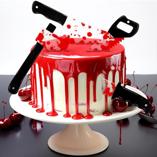 Decoration Gateau Horreur, 4 PièCes Décoration Gâteau Halloween, Deco Gateau Anniversaire, Cake Topper Couteau Ensanglanté Pour Halloween Decoration, Anniversaire, Fête à Thème